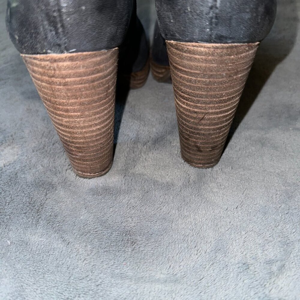 Black Heeled Booties Women's 8.5 Wood Heel Lucky Brand - Picture 8 of 11